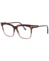 Tom Ford Women's Blue Block 54mm Optical Frames In Brown