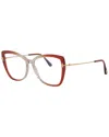 Tom Ford Women's Blue Block 55mm Optical Frames In Red