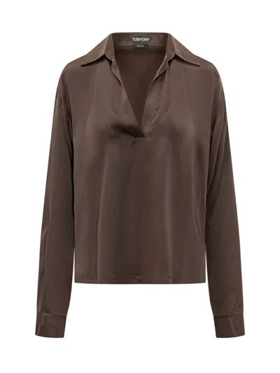 Tom Ford Polo In Raso Di Seta In Brown