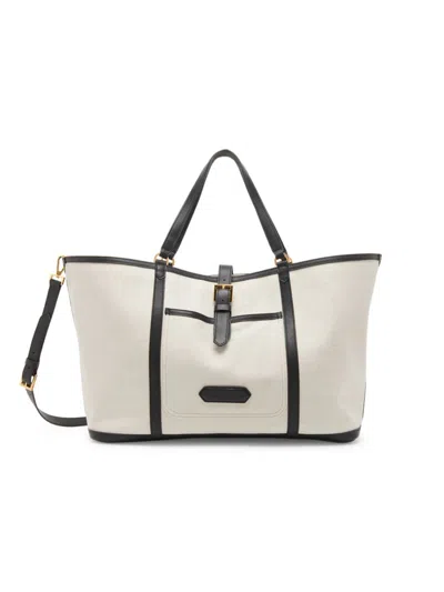 TOM FORD WOMEN'S CANVAS LEATHER-TRIM EAST WEST TOTE BAG