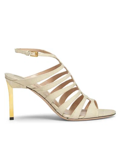Tom Ford Women's Carine 85mm Crocodile-stamped Leather Sandals In Ivory