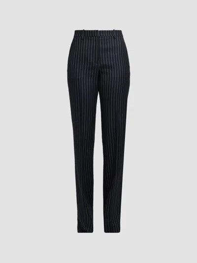 Tom Ford Women's Chalk-striped Wool Straight-leg Boyfriend Pants In Blue