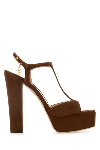 Tom Ford Women Chocolate Suede Angelina Sandals In Brown