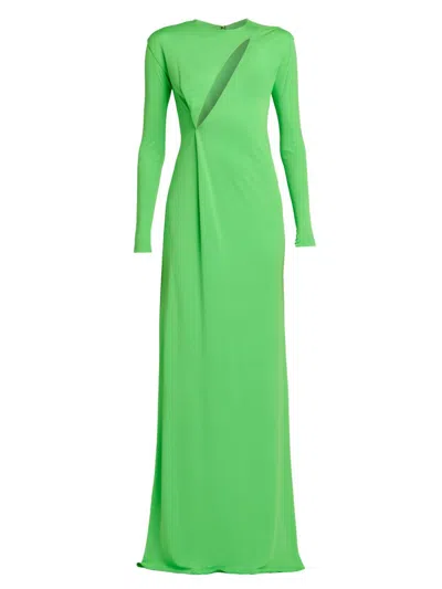 Tom Ford Women's Cut-out Crepe Jersey Long-sleeve Gown In Green