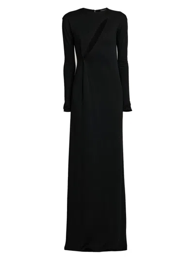 Tom Ford Women's Cut-out Crepe Jersey Long-sleeve Gown In Blue