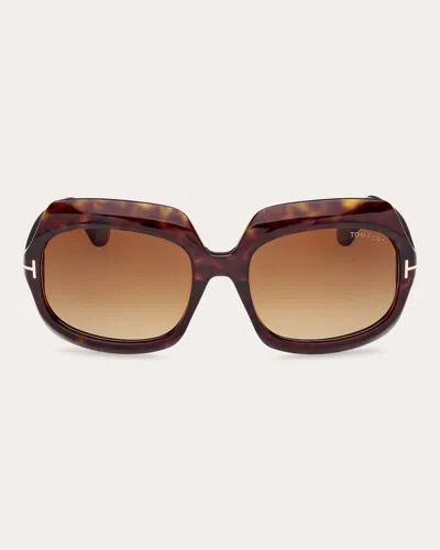 Tom Ford Women's Dark Havana Ren Geometric Sunglasses In Brown