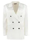 Tom Ford Fluid Double-breasted Satin Blazer In Ivory