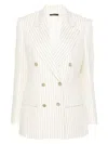 Tom Ford Striped Double-breasted Wool-blend Blazer In Powder