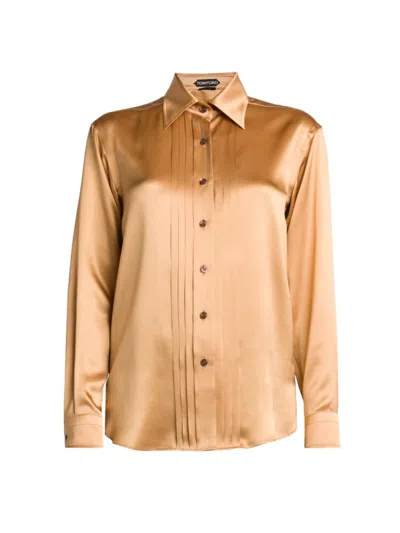 Tom Ford Women's Fluid Charmeuse Silk Shirt In Brown