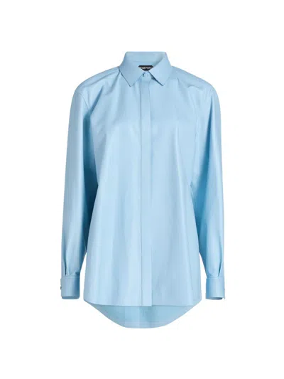 Tom Ford Women's French Plonge Leather Shirt In Blue