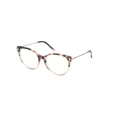 Tom Ford Women's Ft5770-b Sunglasses In Coloured Havana/clear/blue-light Block Lens In Multi
