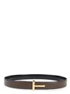 Tom Ford Reversible Belt With Logo Plaque In Green
