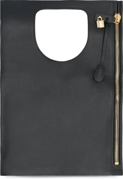 Tom Ford Alix Flat Zip Leather Shoulder Bag In Black