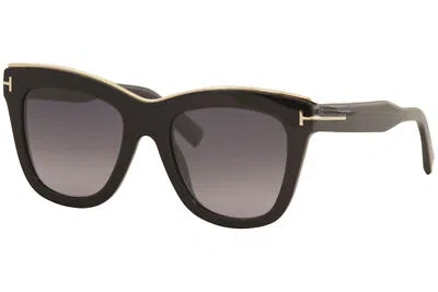 Pre-owned Tom Ford Women's Julie Tf685 Tf/685 01c Shiny Black Square Sunglasses 52mm In Gray