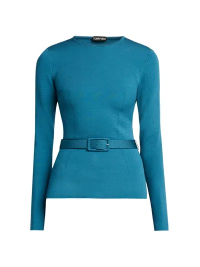 Tom Ford Women's Knit Belted Long-sleeve Top In Blue