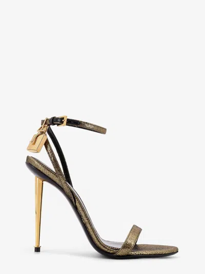 Tom Ford Women Laminated Leather Sandals With Logoed Padlock