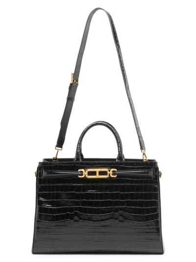 Tom Ford Women's Large Whitney Crocodile-embossed Leather Top-handle Bag In Black