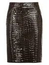 Tom Ford Crocodile Fitted High-waisted Knee-length Skirt In Brown