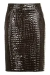 Tom Ford Glossy Croco Embossed Goat Leather Skirt In Brown