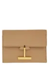 Tom Ford Leather Wallet Featuring Gold-tone Hardware In Beige