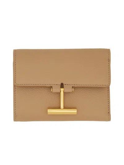 Tom Ford Women Leather Wallet In Cream