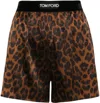 Tom Ford Velvet-trimmed Leopard-print Silk-blend Satin Shorts In Brown