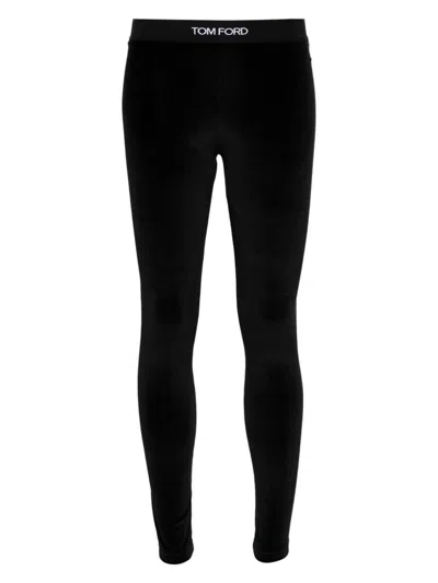 TOM FORD WOMEN'S LOGO WAIST VELVET LEGGINGS