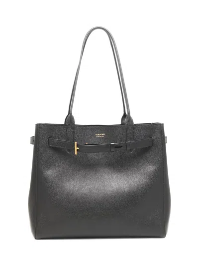 Tom Ford Women's Mini T Leather Tote Bag In Black