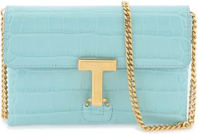 Tom Ford Mini Monarch Shoulder Bag In Croc-embossed Leather In Light Blue