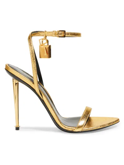 Tom Ford Women's Padlock 105 Leather Point-toe Ankle-strap Sandals In Gold