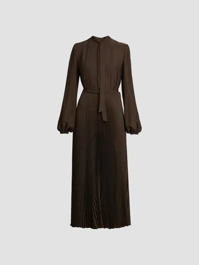 Tom Ford Women's Plissé Tieneck Blouson-sleeve Midi Dress In Musk