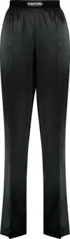 Tom Ford High-waisted Stretch-silk Satin Trousers In Black