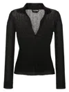 Tom Ford Metallic-threading Knitted Polo Shirt In Black