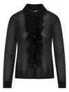Tom Ford Ruffled Collared Viscose Shirt With Long Sleeves In Black