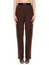 Tom Ford Pantaloni Pajama In Raso Di Seta Elasticizzato In Brown