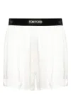 Tom Ford White Shorts With Elastic Waist And Logo Patch On The Waist In Powder