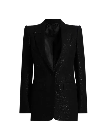 Tom Ford Sequined Wool Blend Crepe Single Breasted Jacket In Black