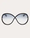 Tom Ford Women's Edie 2 Round-frame Shiny Black Injected Sunglasses In Black