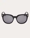 TOM FORD WOMEN'S SHINY BLACK MOIRA POLARIZED ROUND SUNGLASSES