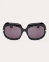 Tom Ford Eyewear Ren Oversized Frame Sunglasses In Shiny Black/smoke