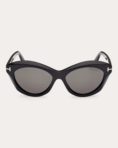 Tom Ford Women's Shiny Black Toni Polarized Oval Sunglasses