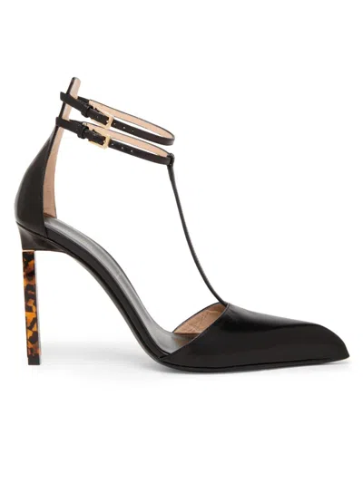 Tom Ford Women's Shiny Kid 105mm Leather T-strap Pumps In Black