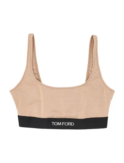 Tom Ford Women's Signature Stretch Modal Tank With Jacquard Logo Band And Zigzag Stitch Detail In Dusty Rose