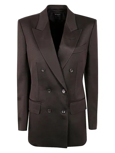 TOM FORD WOMEN'S SILK AND WOOL TWILL DOUBLE BREASTED JACKET