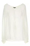Tom Ford Silk Blouse Sheer Elastic Neckline Long Sleeves In White