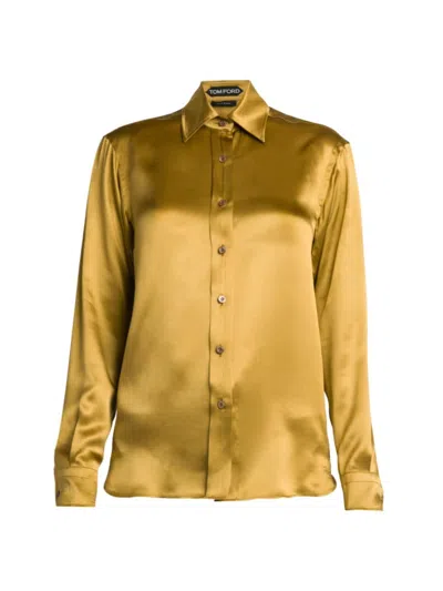 Tom Ford Women's Silk Button-front Shirt In Gold
