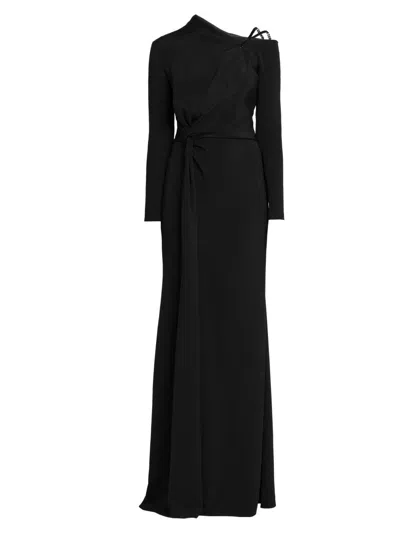 Tom Ford Women's Silk Embellished-strap Surplice Gown In Blue
