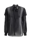 Tom Ford Silk Georgette Long Sleeve Lavalliere Bl In Black