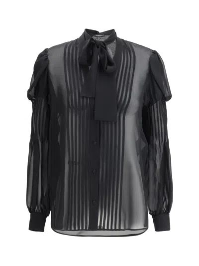Tom Ford Silk Georgette Long Sleeve Lavalliere Bl In Black
