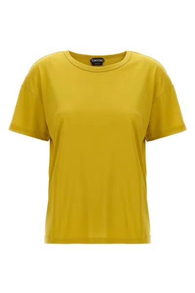 Tom Ford Silk T-shirt With Back Seam Detail In Yellow
